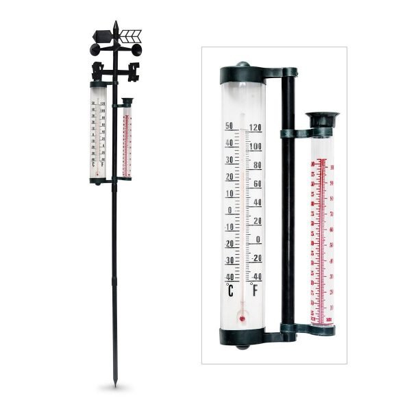 Estación meteorológica de jardín 145 cm + 4 funciones, con termómetros